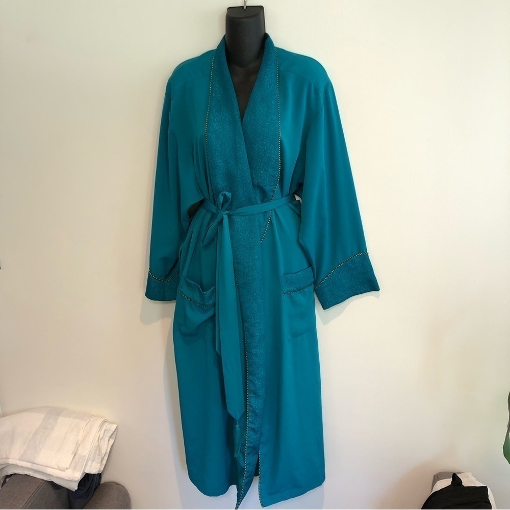 VICTORIA'S SECRET Gold Label Vintage Blue Green Satin Robe Sleepwear Loungewear